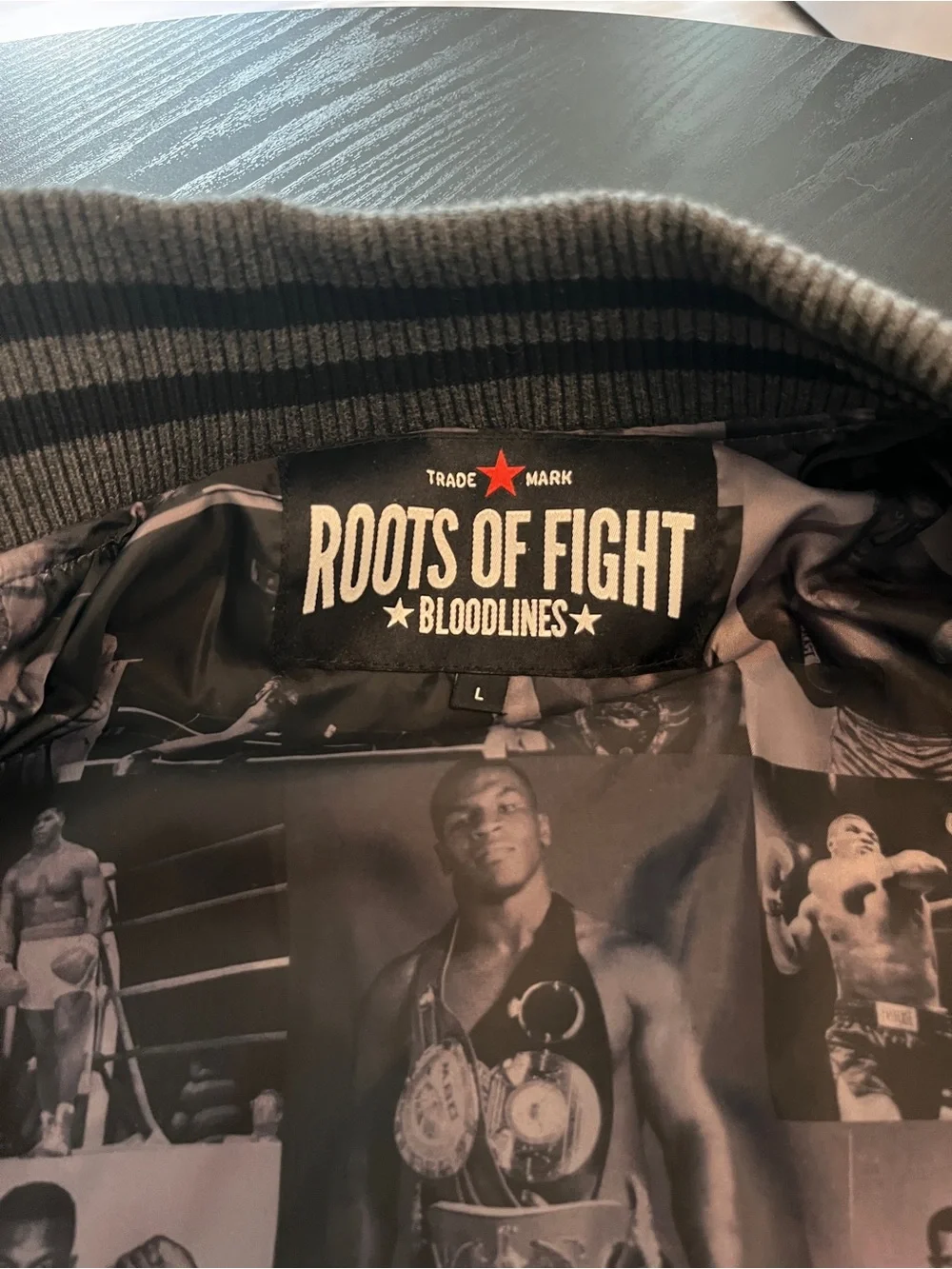 Roots Gray Mike Tyson Wool-Blend Bomber Jacket with Flag Patch